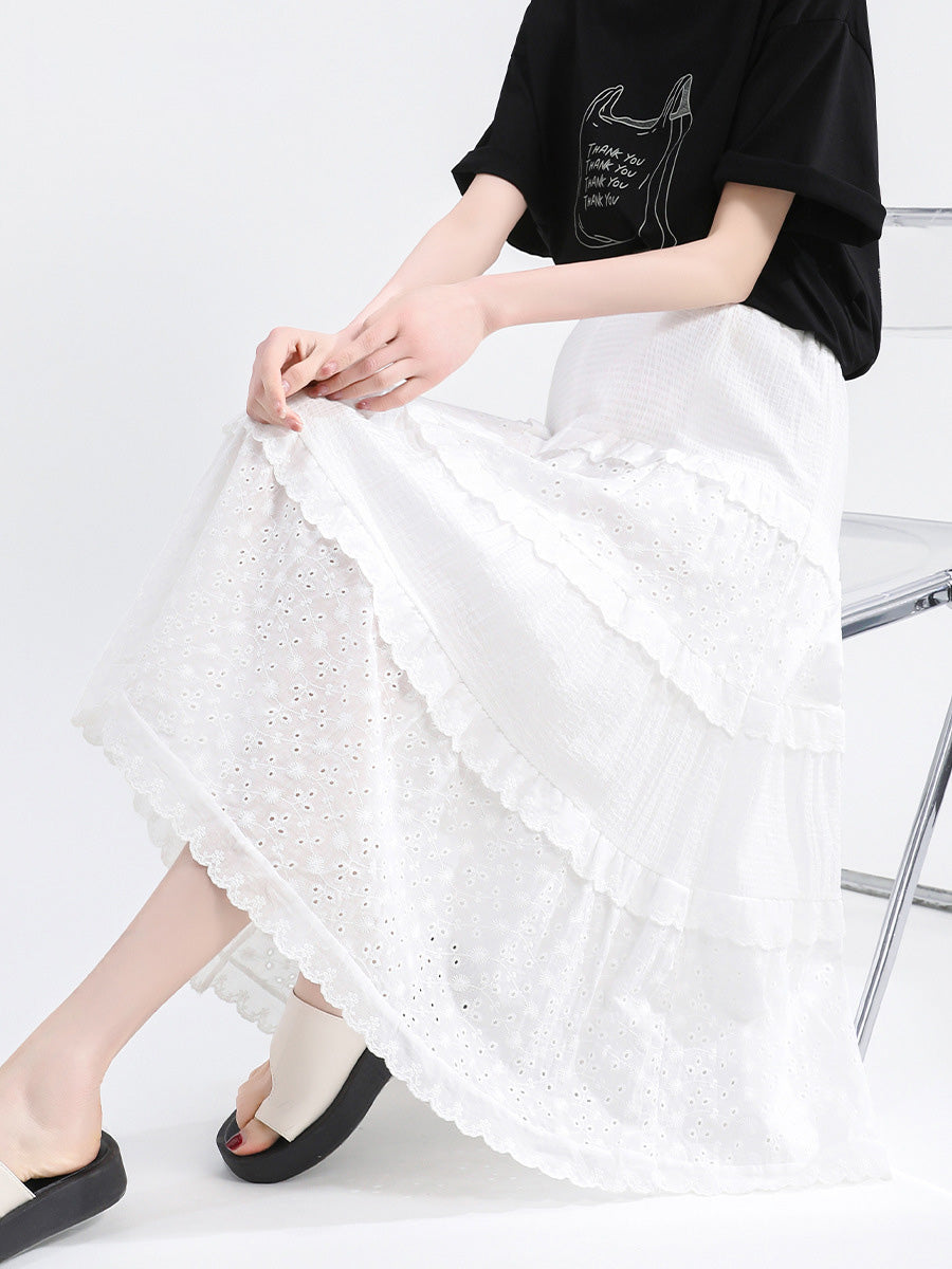White Tiered Cake Skirt Two-Piece Set