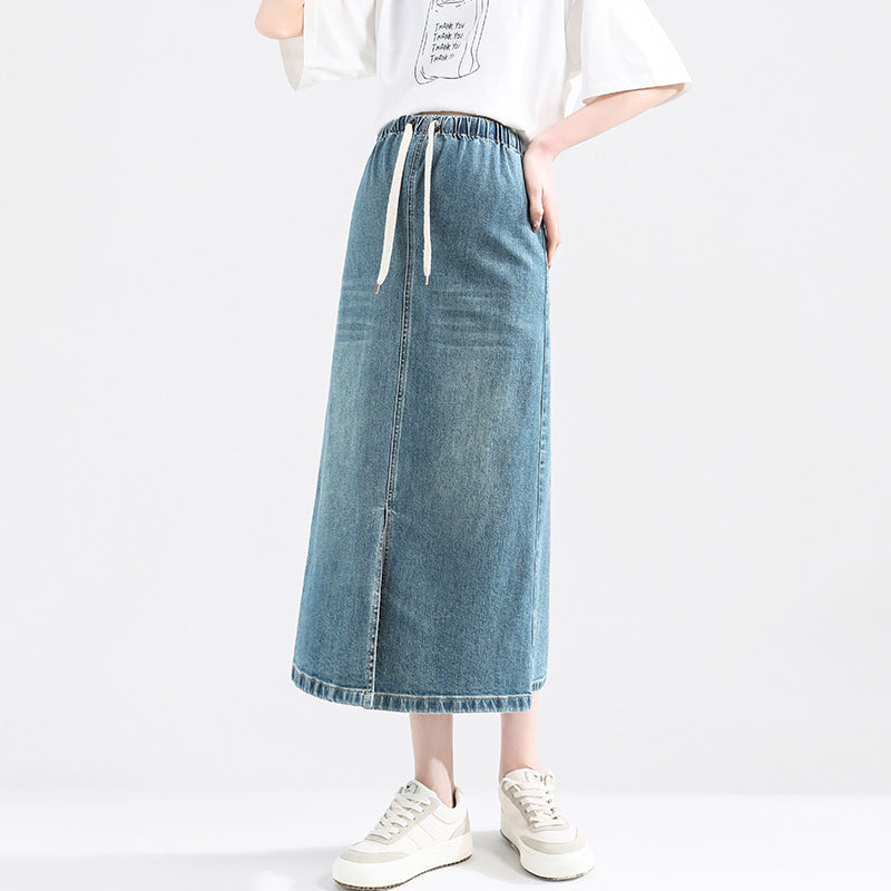 Denim A-Line High Waist Maxi Skirt