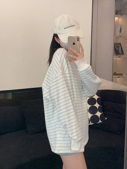 ADER EOFFOR Blue and White Striped Long Sleeve T-Shirt