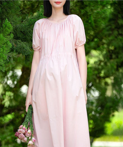 High Waisted Drawstring Bishop Sleeve Midi Dress