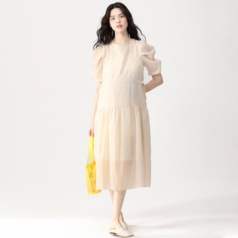Round-Neck Loose Chiffon Midi Dress
