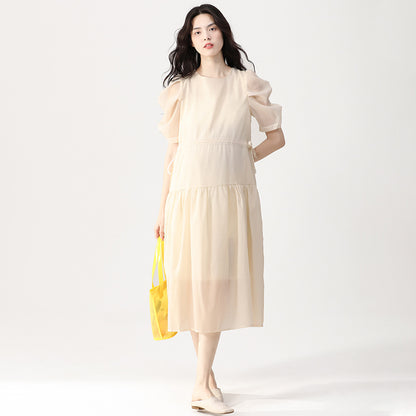 Round-Neck Loose Chiffon Midi Dress