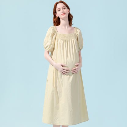 High Waisted Cotton Bishop Sleeve Midi Dress