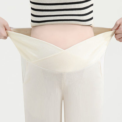 Wide Leg Crossover Waist Cotton Silk Pants Light Green