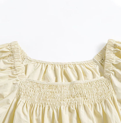 High Waisted Cotton Bishop Sleeve Midi Dress