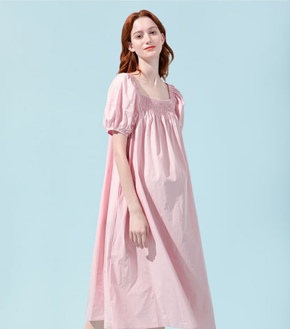 High Waisted Cotton Bishop Sleeve Midi Dress