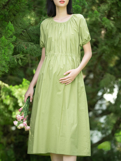 High Waisted Drawstring Bishop Sleeve Midi Dress