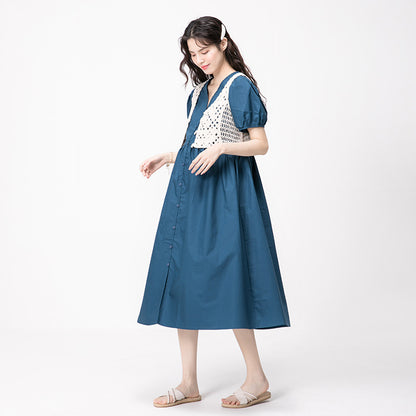 Summer Loose Puff Sleeve Midi Dress