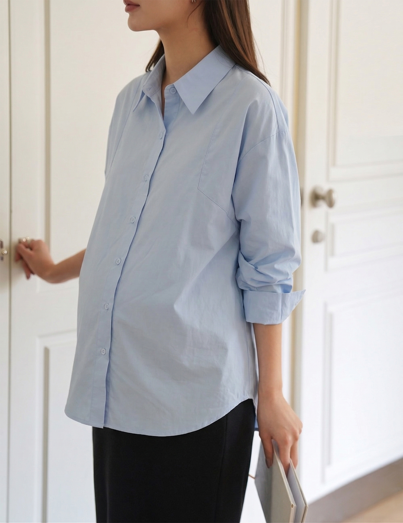 Relaxed Blue Collared Maternity Top