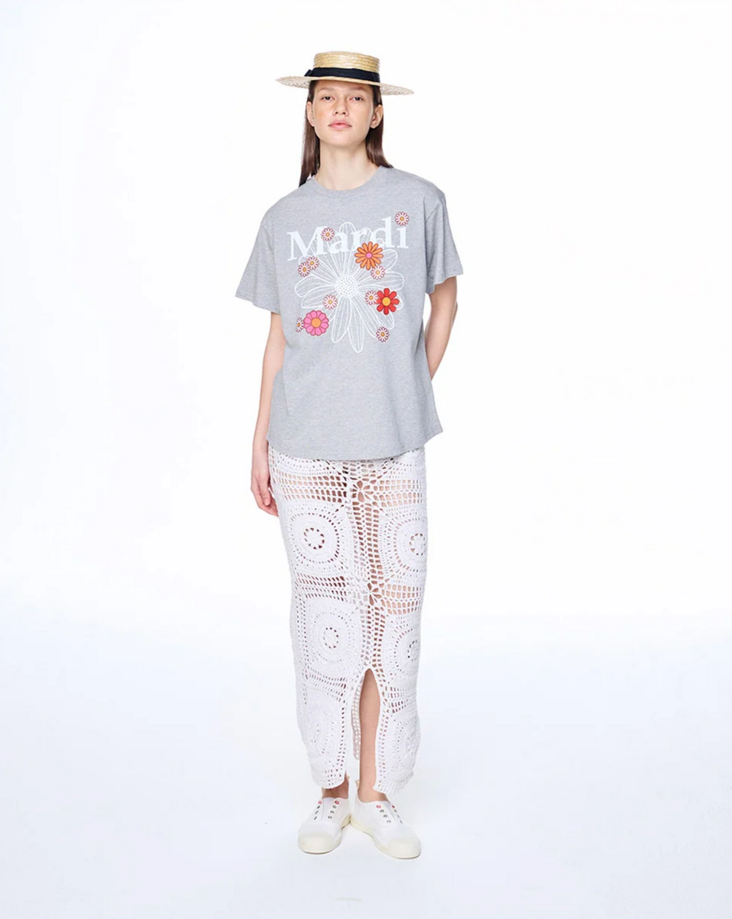 T-shirt flowermardi blossom grey white