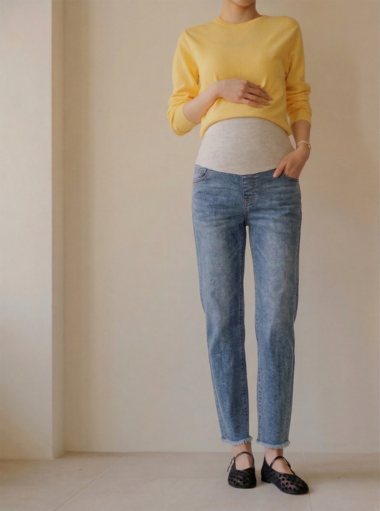 Straight Leg Denim with Raw Cut