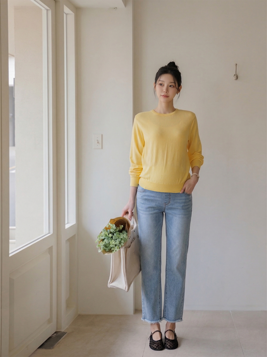 Straight Leg Denim with Raw Cut