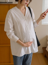 V-Neck Cotton Maternity Blouse