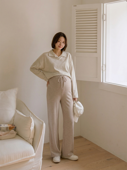 Velvet-Lined Maternity Palazzo Pants Oatmeal