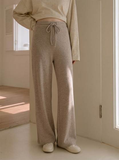 Velvet-Lined Maternity Palazzo Pants Oatmeal