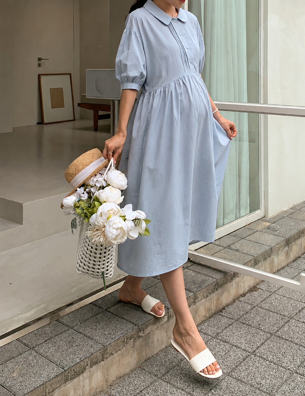 Breezy Blue Maternity Midi Dress