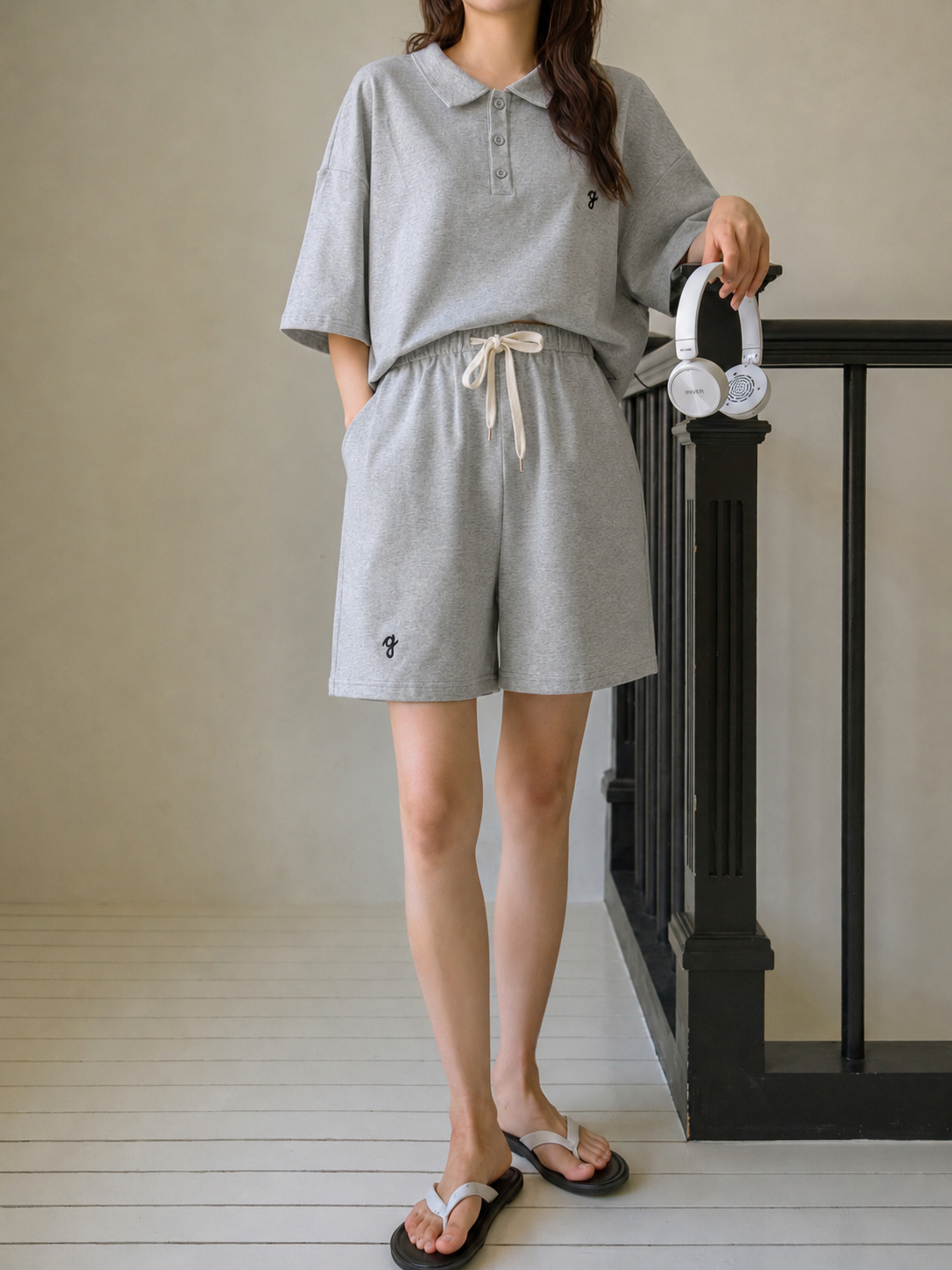 Casual Maternity Short Sleeve Two-Piece Grey