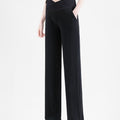 Wide Leg Crossover Waist Cotton Silk Pants Black