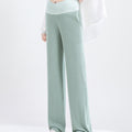 Wide Leg Crossover Waist Cotton Silk Pants Light Green