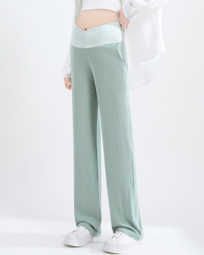 Wide Leg Crossover Waist Cotton Silk Pants Light Green