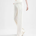 Wide Leg Crossover Waist Cotton Silk Pants Off White