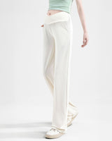 Wide Leg Crossover Waist Cotton Silk Pants Off White
