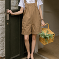 Cotton Loose Wide Leg Short Overall Romper Khaki