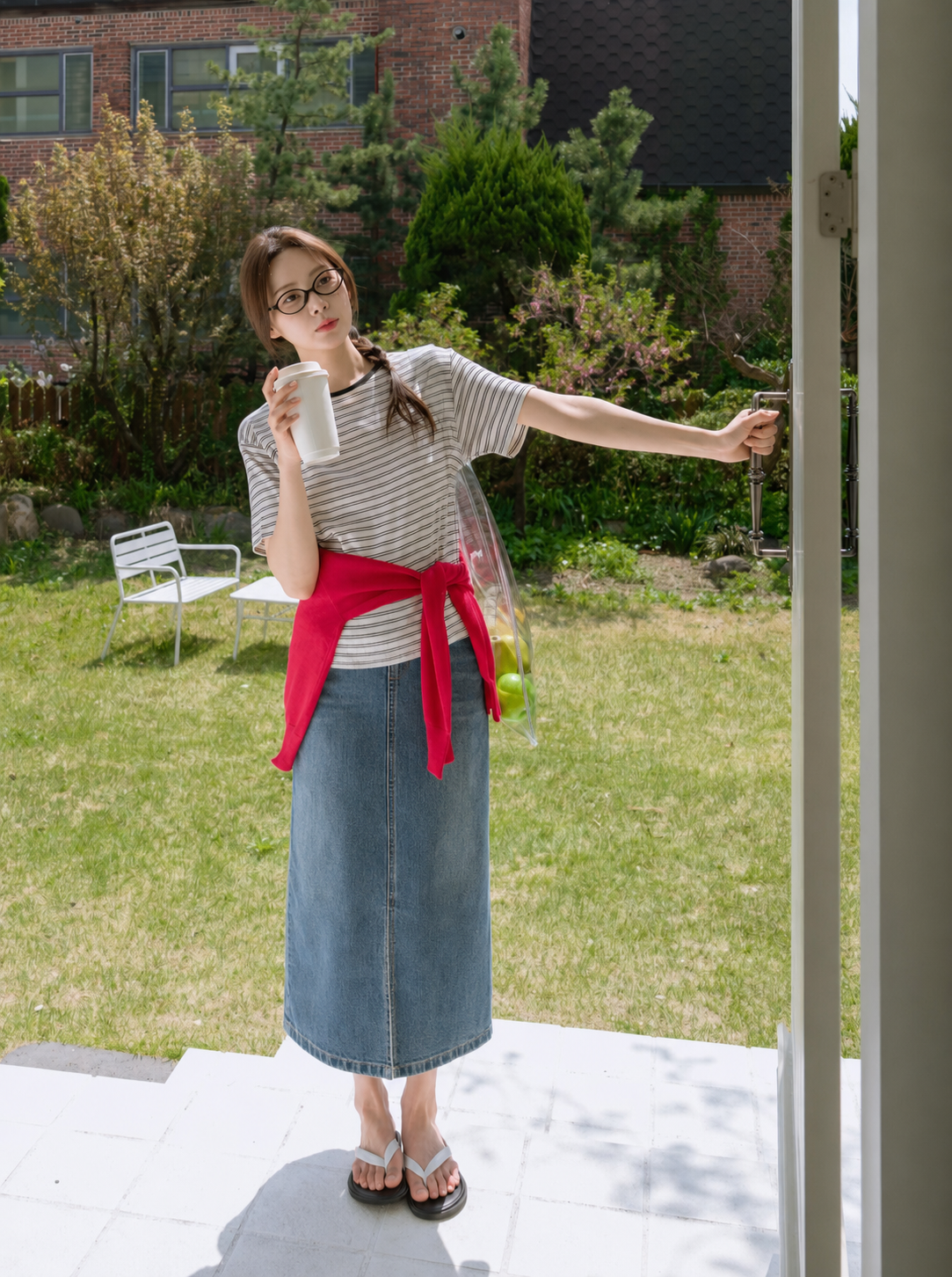 Denim A-Line High Waist Maxi Skirt