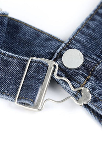Blue Grey Loose Fit Straight Overalls