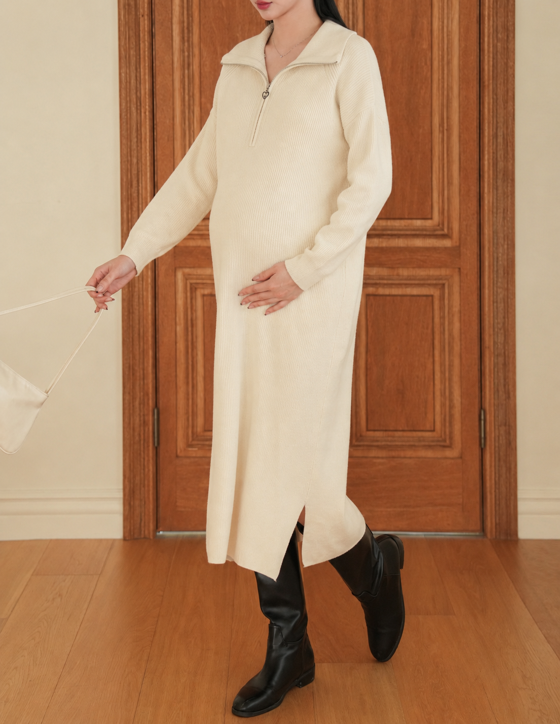 Elegant Ivory Maternity Sweater Dress