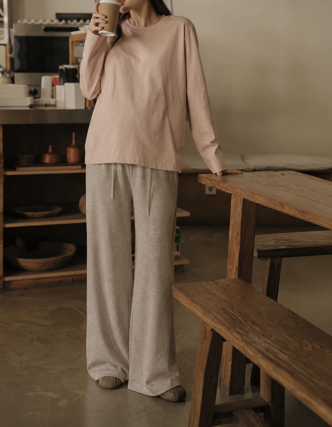 Fləfē Wide Leg Pants Oatmeal