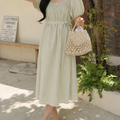 High Waisted Cotton Bishop Sleeve Midi Dress