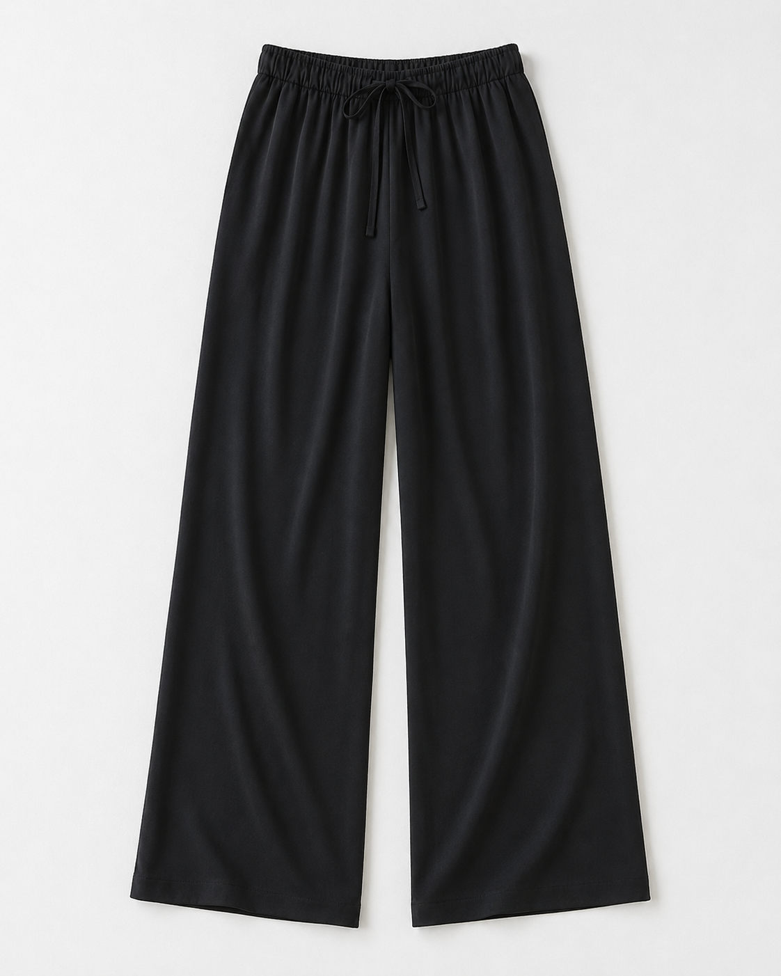 Black wide-leg pants on a white background