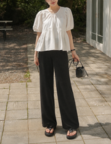 Over Bump Straight Leg Cotton Silk Pants Black