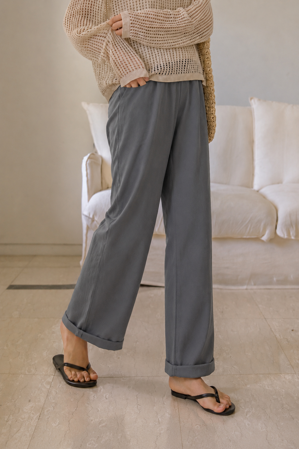 Petite Tencel Harem Pants Dark Grey