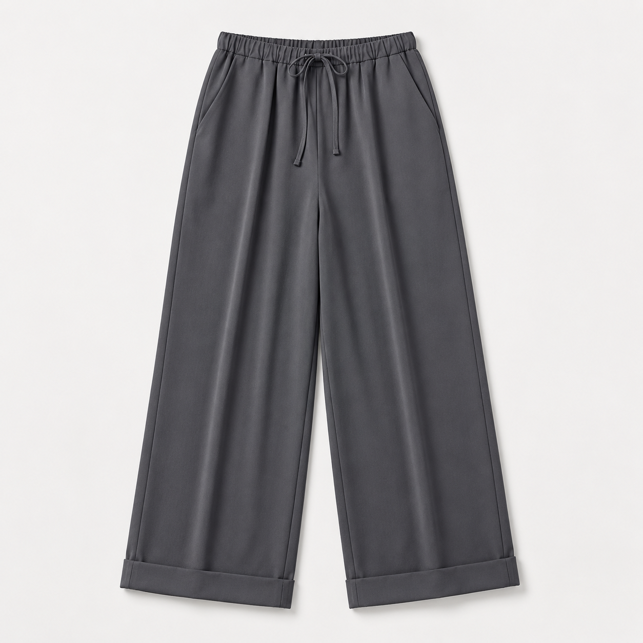 Gray wide-leg pants on a light gray background