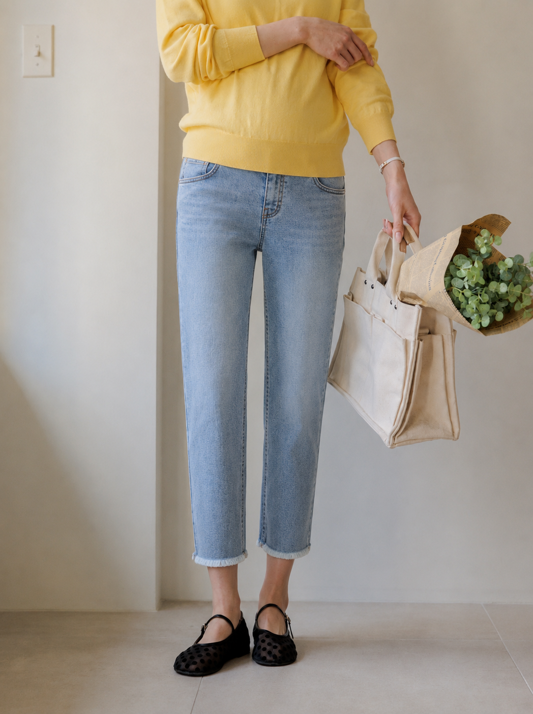 Straight Leg Denim with Raw Cut