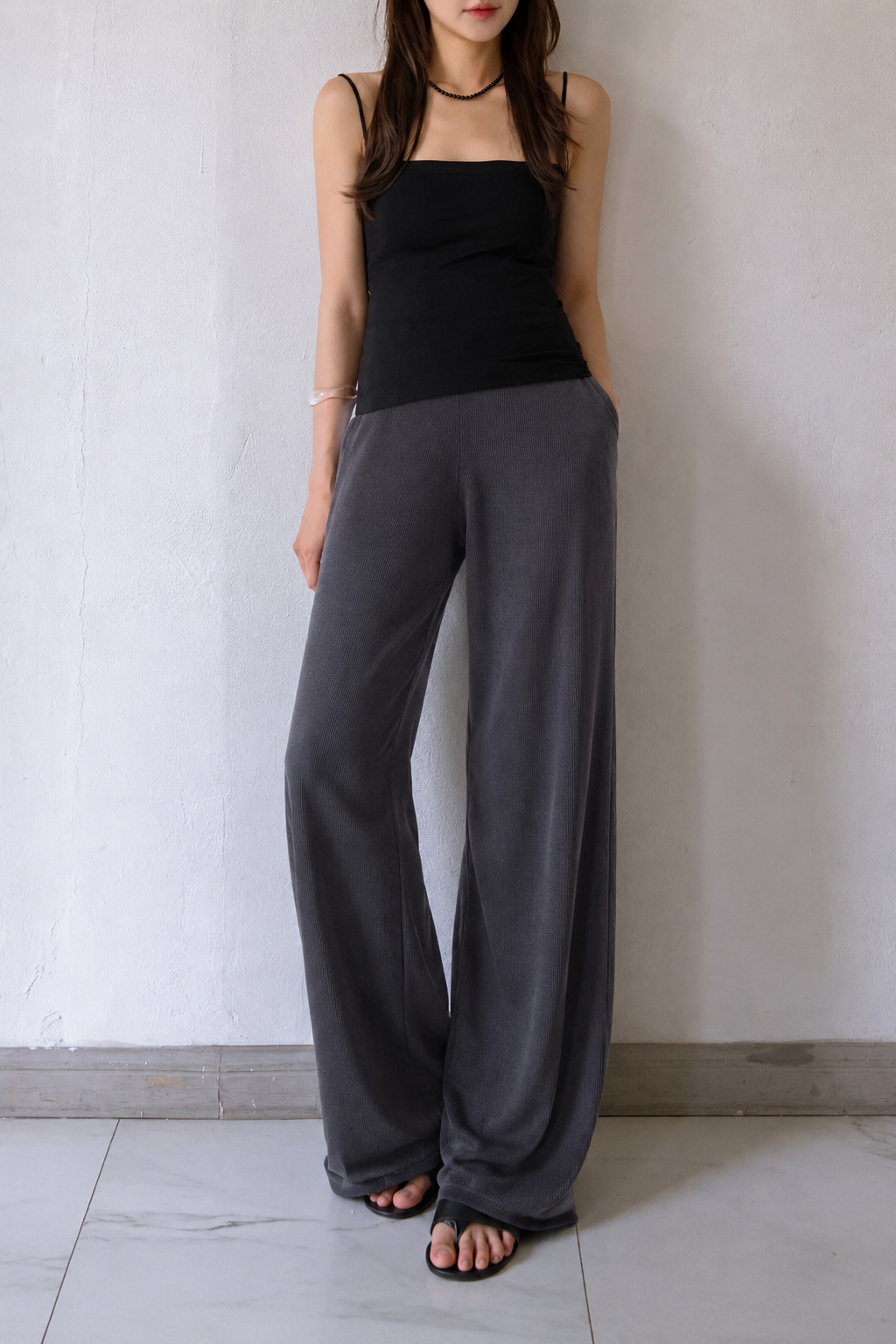 Wide Leg Crossover Waist Cotton Silk Pants Grey