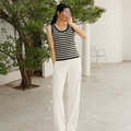 Wide Leg Crossover Waist Cotton Silk Pants Off White