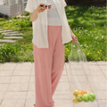 Wide Leg Crossover Waist Cotton Silk Pants Pink