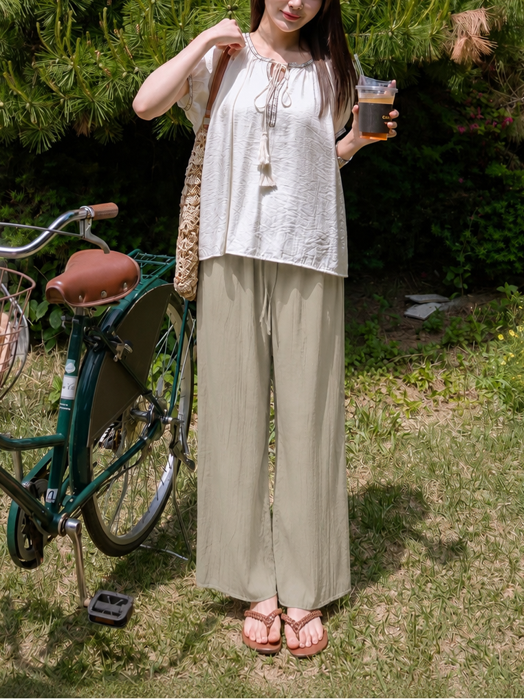 Wide Leg Ice Silk Pants Khaki