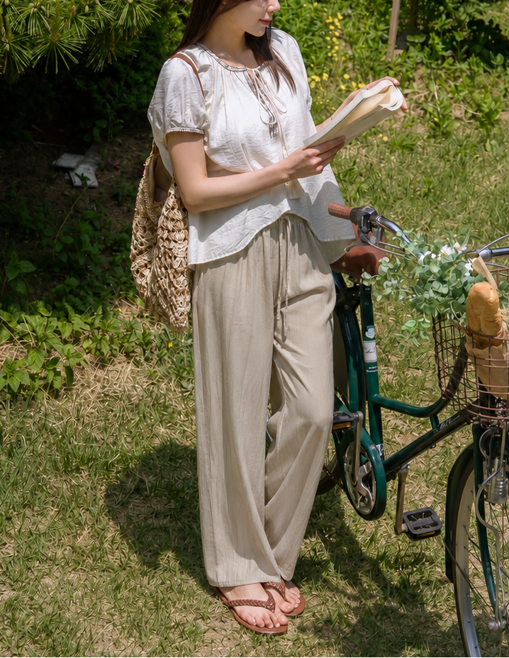 Wide Leg Ice Silk Pants Khaki